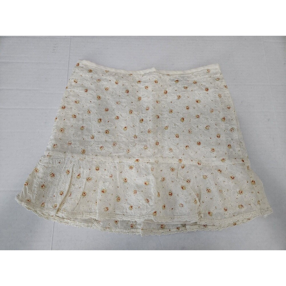 Y2K Express Micro Mini Skirt Sz 3 / 4 Ditzy Floral & Embroidered Eyelets Lined